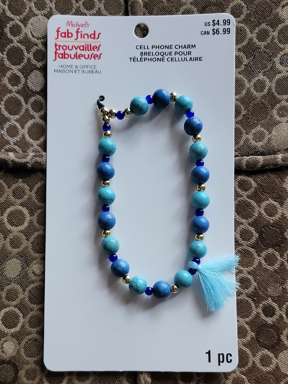 Blue Beaded Cell Phone Charm with Tassel